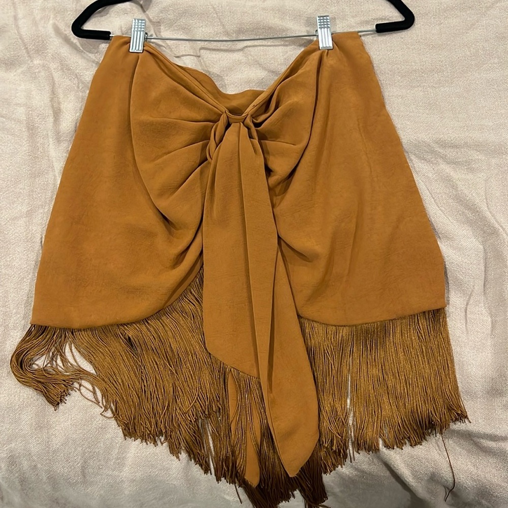 Zara brown skirt with fringes with knot in middle